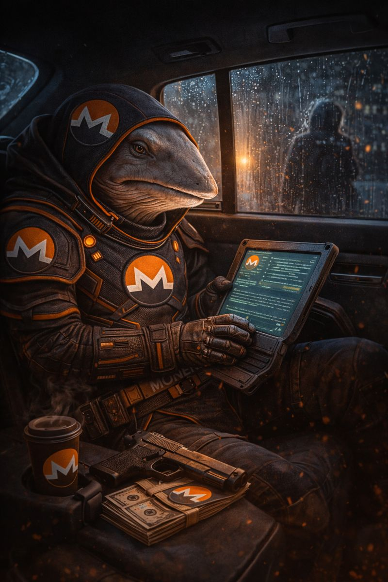 Monero Whale working on laptop in car
